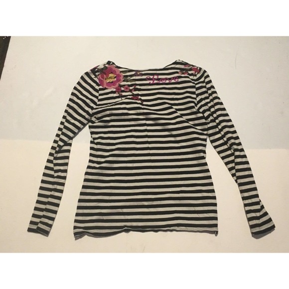 JWLA Johnny Was Los Angeles Top Womens XS Green Striped Floral Embroidered Shirt - Picture 4 of 4